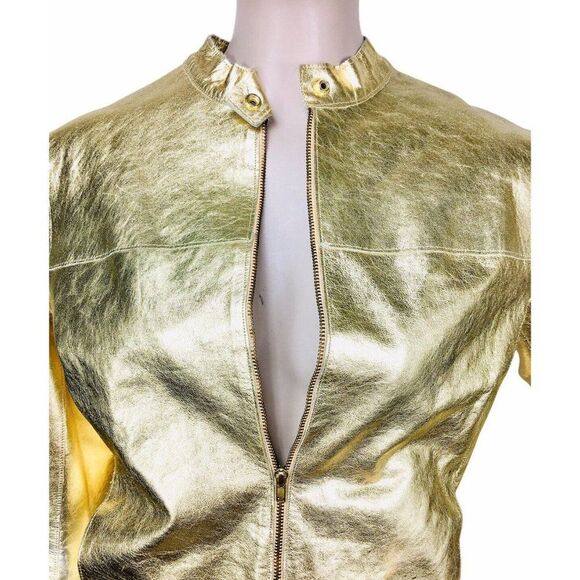 Vintage 1970's Metallic Gold Genuine Lambskin Leather Jacket Women's Size Small - Picture 6 of 9